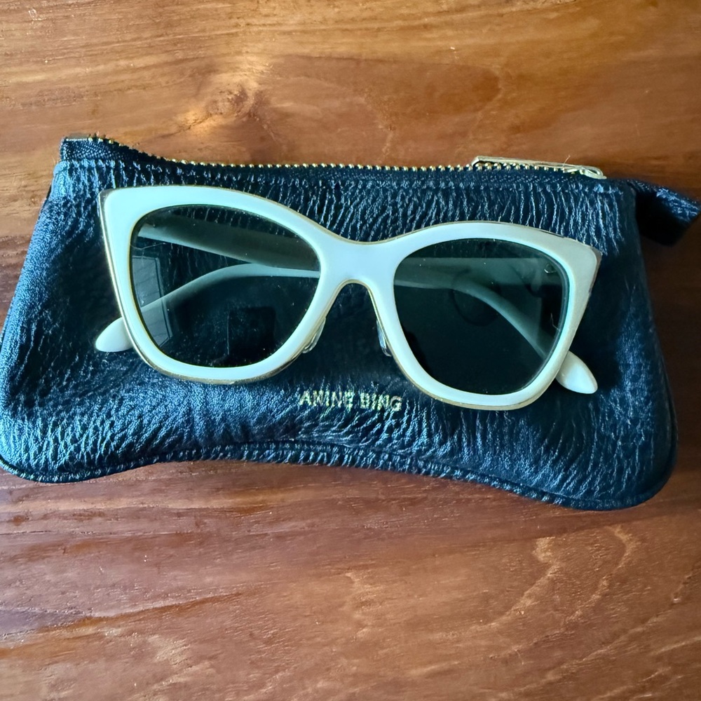 Anine Bing Cream Sunglasses with Black Leather Case